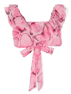 Miss Blumarine butterfly-print cropped blouse - Pink