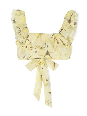 Miss Blumarine butterfly-print cropped blouse - Yellow