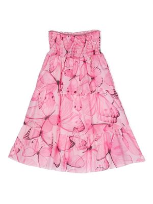 Miss Blumarine butterfly-print layered skirt - Pink