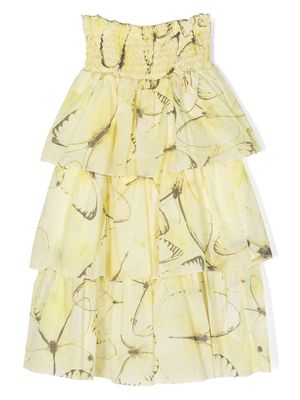 Miss Blumarine butterfly-print layered skirt - Yellow