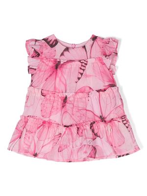Miss Blumarine butterfly-print ruffled skirt - Pink
