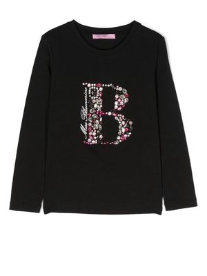 Miss Blumarine crystal-embellished logo T-shirt - Black
