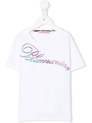 Miss Blumarine crystal-embellished logo T-shirt - White
