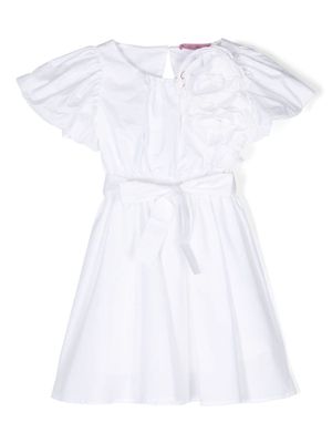 Miss Blumarine floral-appliqué belted dress - White