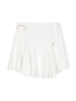 Miss Blumarine floral-appliqué high-waist miniskirt - White