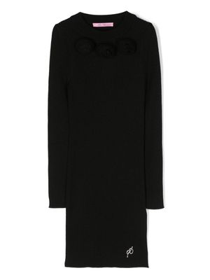 Miss Blumarine floral-detail ribbed knit dress - Black