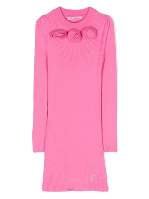 Miss Blumarine floral-detail ribbed knit dress - Pink