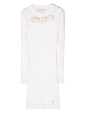 Miss Blumarine floral-detail ribbed knit dress - White