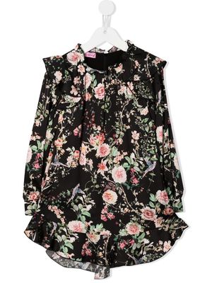 Miss Blumarine floral-print ruffle-trim dress - Black