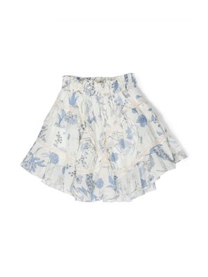 Miss Blumarine floral-print ruffled skirt - White