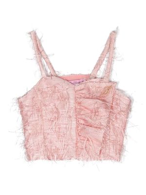Miss Blumarine fringed logo-plaque cropped top - Pink