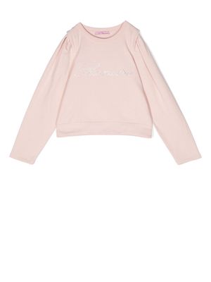Miss Blumarine logo-embellished long-sleeve T-shirt - Pink