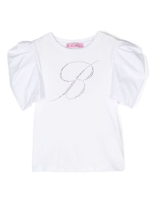 Miss Blumarine logo-embellished puff-sleeve T-shirt - White