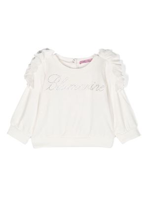 Miss Blumarine logo-embellished ruffled sweatshirt - White