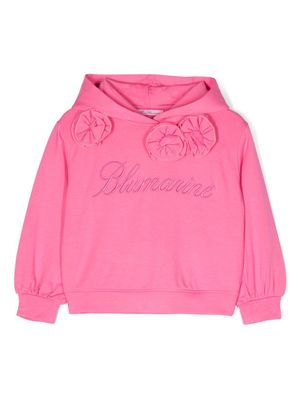 Miss Blumarine logo-embroidered flower-detail hoodie - Pink