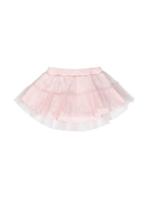 Miss Blumarine logo-embroidered layered tulle skirt - Pink