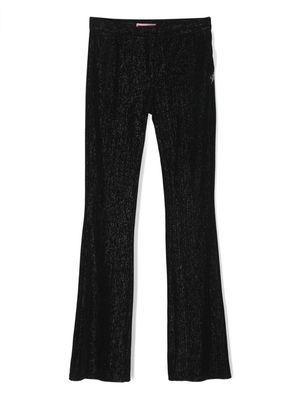 Miss Blumarine logo-embroidered metallic-threading flared trousers - Black