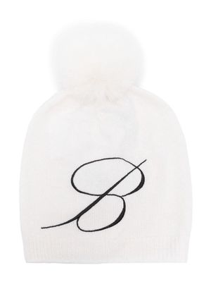Miss Blumarine logo-embroidery pompom beanie - White