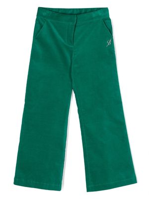 Miss Blumarine logo-lettering velvet trousers - Green