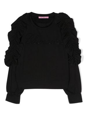 Miss Blumarine logo print-embellished ruffled sweatshirt - Black