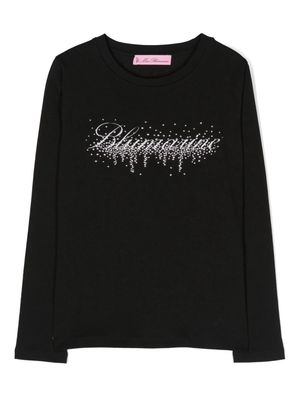 Miss Blumarine logo-print rhinestone-embellished T-shirt - Black