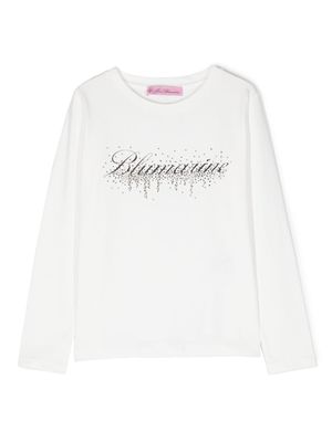 Miss Blumarine logo-print rhinestone-embellished T-Shirt - White