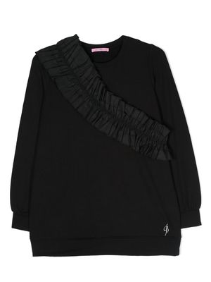Miss Blumarine logo-print ruffle-detail T-shirt - Black