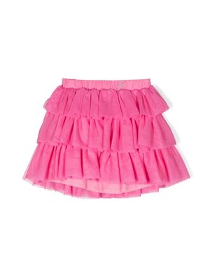Miss Blumarine mesh-design tiered miniskirt - Pink