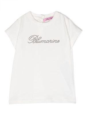 Miss Blumarine rhinestone-logo cotton T-Shirt - White
