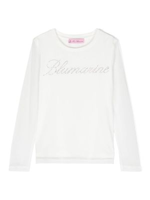 Miss Blumarine rhinestone-logo long-sleeve T-shirt - White