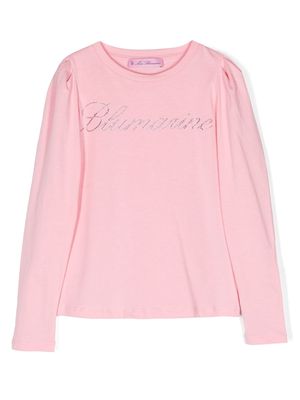Miss Blumarine rhinestone-logo stretch-cotton T-shirt - Pink