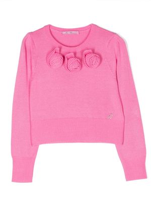 Miss Blumarine rose-appliqué ribbed-knit jumper - Pink