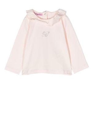 Miss Blumarine ruffle-collar logo-embellished top - Pink