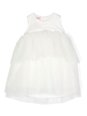 Miss Blumarine sequin-logo layered tulle dress - White
