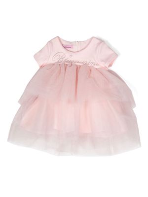 Miss Blumarine sequin-logo tulle layered dress - Pink