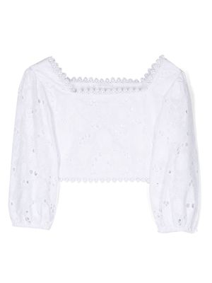 Miss Grant Kids crochet-trim embroidered top - White
