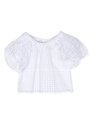 Miss Grant Kids embroidered puff-sleeved blouse - White