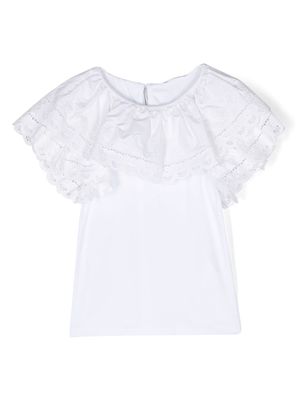 Miss Grant Kids embroidered ruffle-detailing blouse - White