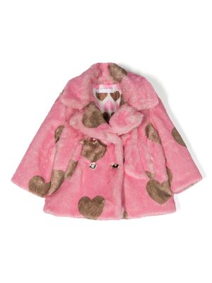 Miss Grant Kids heart-motif faux-fur coat - Pink