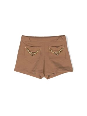 Miss Grant Kids heart-pendant chain-link shorts - Brown