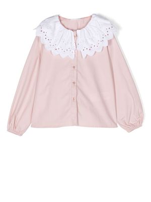 Miss Grant Kids lace-collar cotton shirt - Pink