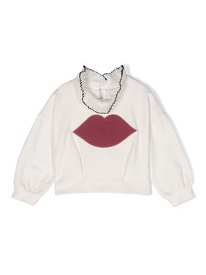 Miss Grant Kids lips-embroidered jersey sweatshirt - White