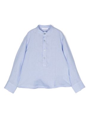 Miss Grant Kids long-sleeve collarless linen shirt - Blue