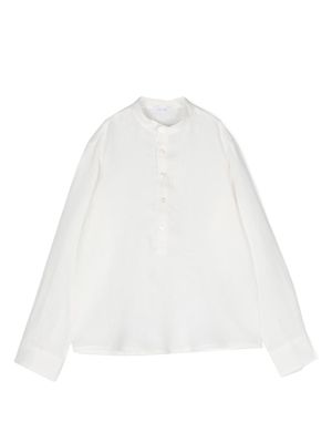 Miss Grant Kids long-sleeve collarless linen shirt - White