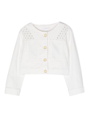 Miss Grant Kids perforated detailed long-sleeved cardigan - White