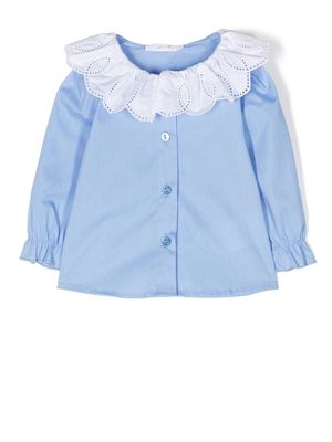 Miss Grant Kids perforated ruffle-collar blouse - Blue