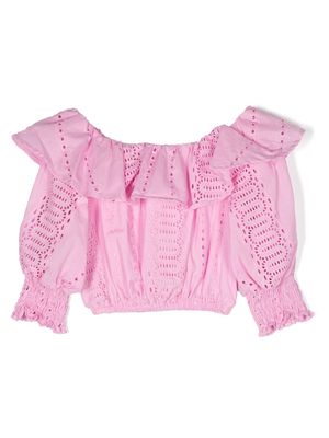 Miss Grant Kids ruffle-detail embroidered blouse - Pink