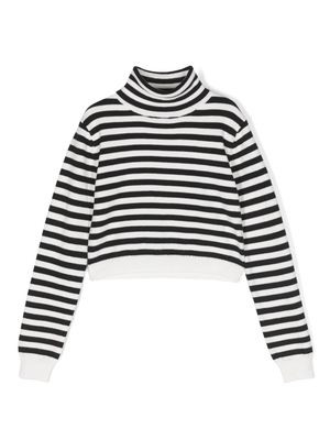 Miss Grant Kids striped cropped roll-neck jumper - White