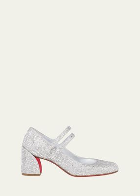 Miss Jane Crystal Red Sole Double-Buckle Pumps