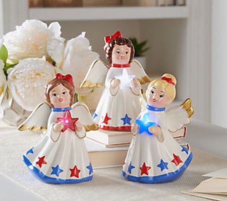 Miss Liberty Set of 3 Lit 5" Ceramic Angels